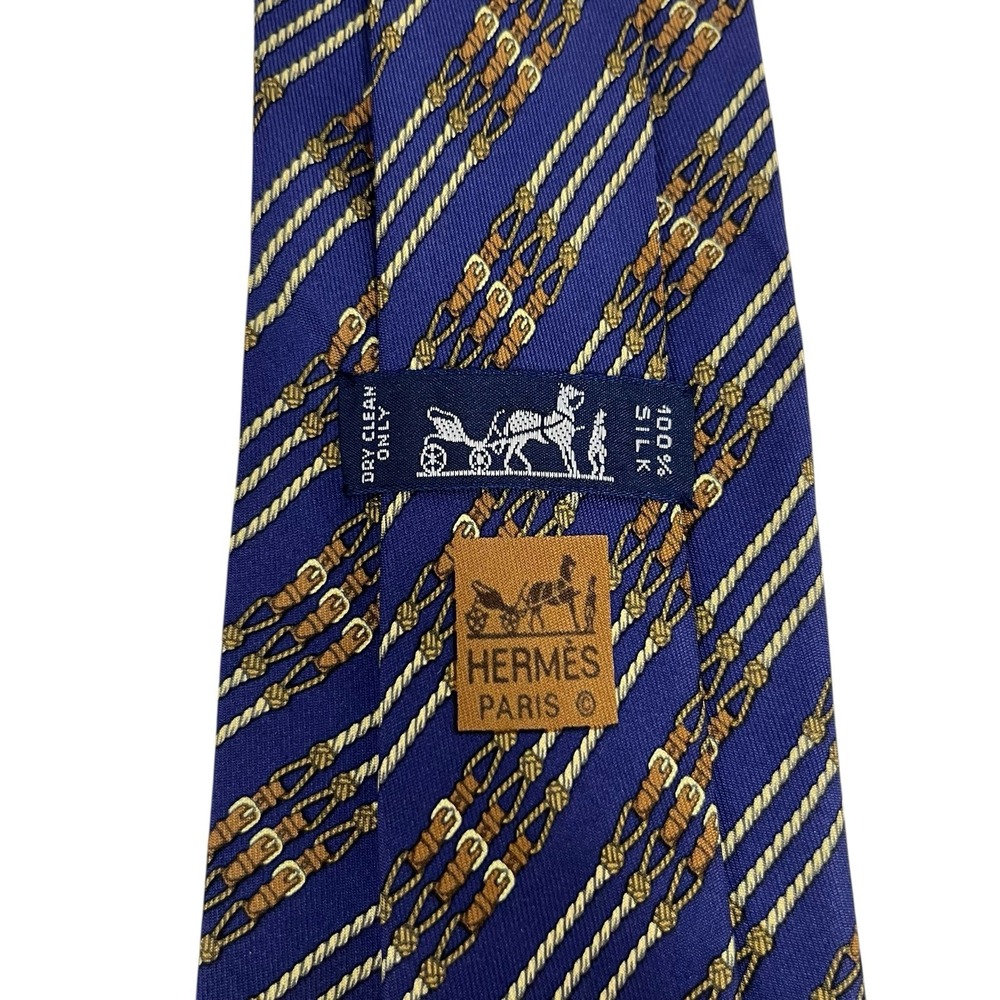Hermes Blue and Brown Rope Pattern Silk Tie